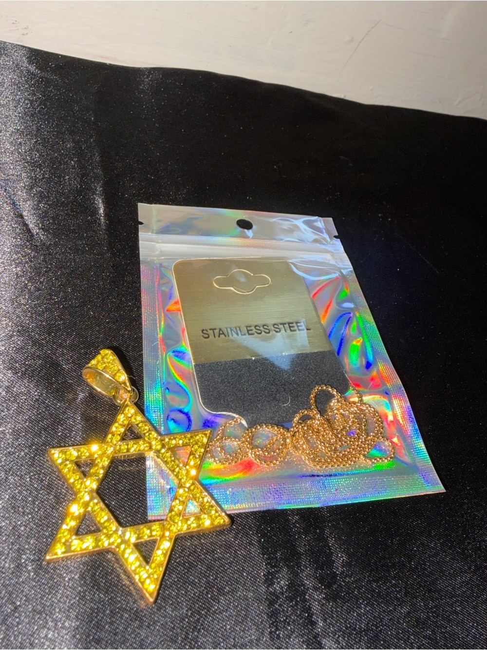 Gold Star of David Crystal Pendant Necklace - Unbranded